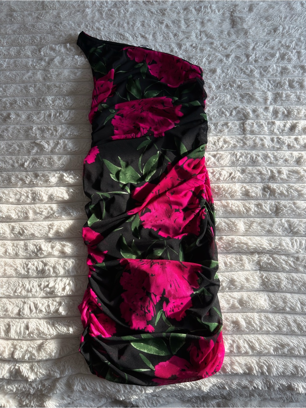 Fashion Nova Black Mini Skirt with Hot Pink Floral Print